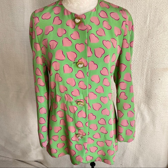 Vintage Carolina Herrera M Valentine's Day Silk Heart Print Blazer - Picture 4 of 8